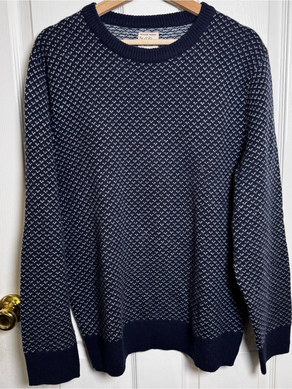 J.Crew Rugged Merino Bird’s-Eye Wool Blend Sweater Navy Men’s Large 90s Inspired